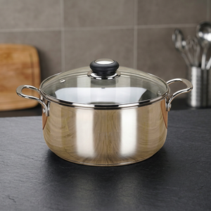 Stainless Steel Casserole <b>Pot</b> 24cm Round With Glass <b>Lid</b> Durable Modern Design All Stove Compatible - Product Image 6