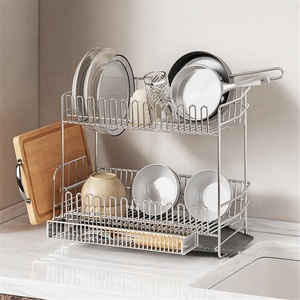 Stainless Steel Kitchen Towel <b>Rack</b> Countertop Two-layer Drain <b>Rack</b> Sink Side Diversion Drain Tableware Collection Non-folding - Product Image 3