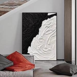 غرفة المعيشة أريكة الديكور الحديث الحد الأدنى 3d عدسي لوحة زيتية جدار الفن سميكة الملمس الأسود والأبيض شعار مخصص - Product Image 2