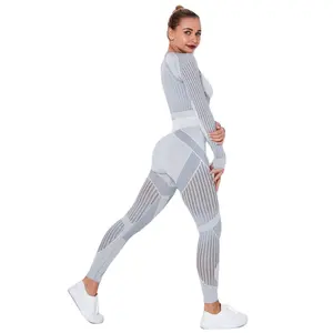Boskims 2024新款时尚性感无缝瑜伽裤打底裤套装主动镂空长袖运动健身瑜伽穿健身房装