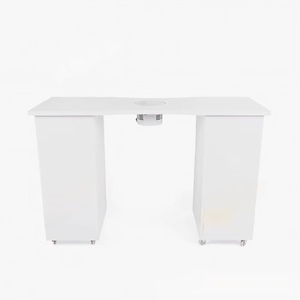 โต๊ะทำเล็บโค้งสีขาวพร้อมลิ้นชักและชั้นวางของสำหรับร้านเสริมสวย - Product Image 4