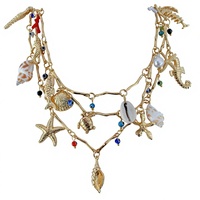 Nouveau collier ras du cou multicouche avec pendentifs étoile de mer, hippocampe, coquillage, coquille de tortue et perle