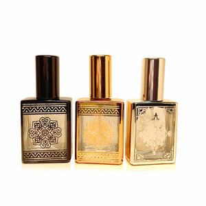 Refillable Attar Perfume Glass Bottle with Fine Mist <strong>Spray</strong> Square 15ML Gold Black <strong>Silver</strong> Electroplate Fancy Oil Atomizing Bottle - Product Image 1
