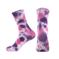 Chaussettes de yoga antidérapantes tie-dye personnalisées avec logo pour femmes, chaussettes de Pilates colorées avec grip, chaussettes de sport respirantes en coton, vente en gros