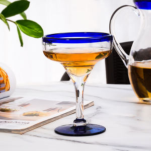 Vintage 12 oz Ronda Coupe Cristalería Azul Bordeado Mexicano Soplado Cóctel Margarita Copas de Vino para Fiesta para Restaurantes Bares - Product Image 2