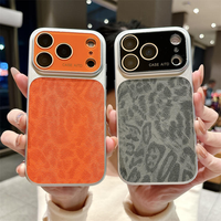 Coque de téléphone de luxe en cuir PU à motif léopard texturé pour iPhone 16 17 Pro Max avec grande fenêtre AG