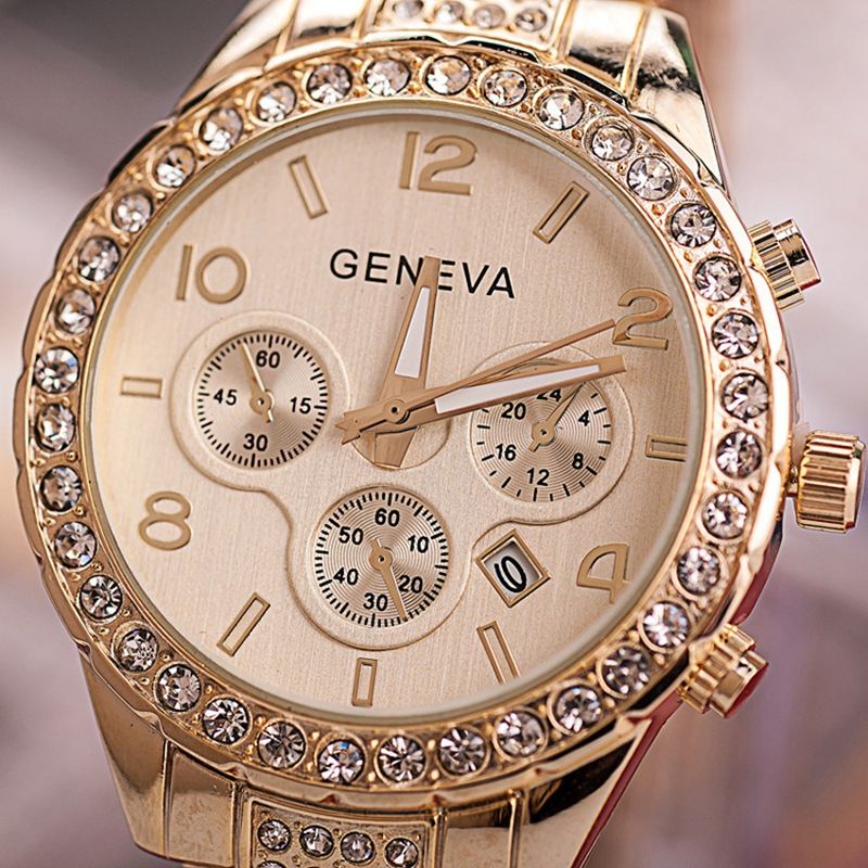 Luxury Brand Geneva Women Watches Fashion Rhinestone Stainless Steel Ladies Quartz Wrist Watch Female Clock Gift Reloj Mujer 