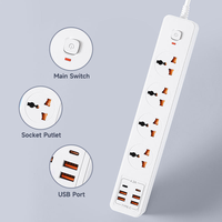 Regleta de Enchufes Universal con 4 Tomas de Corriente, 4 Puertos USB, 2 Puertos Tipo C, Cable de Extensión de 2 Metros con Puerto USB