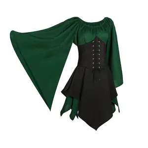 बेज थोक महिलाएं स्वयं पोशाक पुनर्जागरण पारंपरिक आयरिश पोशाक परियों की पोशाक के लिए महिला हेलोलीन कोस्प्ले के लिए
