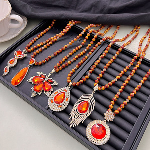 Tiger's Eye Stone Long Necklace Floral Pendant Sweater Chain Autumn Winter Elegant Jewelry Zinc Alloy Bezel Setting - Product Image 3