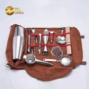 पेशेवर 15 टुकड़ा चांदी बार उपकरण सेट पोर्टेबल बारटेंडर किट बार उपकरण यात्रा बैग और कंधे का पट्टा - Product Image 1
