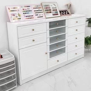 White Scandinavian MDF Modern Nail Salon Storage <b>Cabinet</b> with Glass Doors and <b>Drawers</b> for Polish <b>Tools</b> Multiple Storage Space - Product Image 1