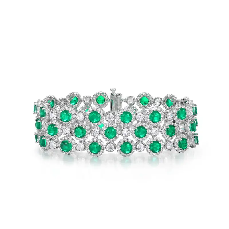 925 Sterlingsilber feiner Schmuck Armband Design weiß vergoldet rund Diamant Schmuck grün smaragd Armband für Damen