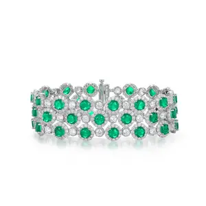 925 Sterling Silver Fine Jewelry Bracelet Design White Gold Plating Round Diamond Jewelry Green Emerald Bracelet For Women