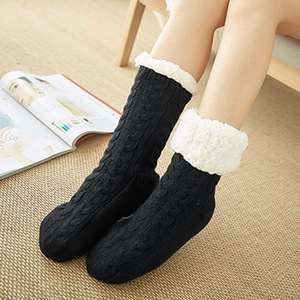 Womens Winter Knit Fleece Cable Gripper <strong>Socks</strong> Warm Fuzzy Non-Slip Home Floor <strong>Slipper</strong> <strong>Socks</strong> - Product Image 2