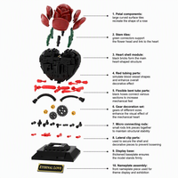 Funbuild Gothic Heart Rose Mechanical Art Ornament Building Blocks Set Gaya Steampunk Hati dengan Mawar MOC Model Kit