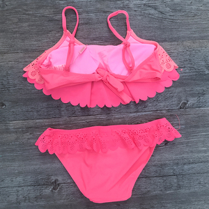 High quality solid color kids swimwear hollow ruffles <strong>little</strong> <strong>girls</strong> set bikini <strong>thong</strong> - Product Image 6