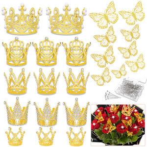 Petite couronne en alliage à motif floral pour décoration d'emballage, accessoire de coiffure pour défilé d'enfants, accessoire de gâteau d'anniversaire, petit doigt - Product Image 1