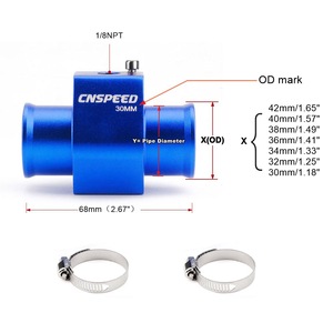 CNSPEED Jauge de température de l'eau en alliage d'aluminium 30 mm, adaptateur de tuyau bleu pour la modification et la mise à niveau des motos - Product Image 1