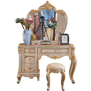 Rias wajah gaya Perancis, rias wajah kayu padat negara Korea sederhana Amerika apartemen kecil meja rias sampanye - Product Image 5