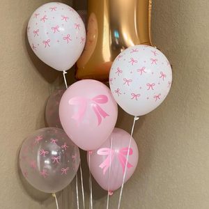 35 ballons en latex <span class=keywords><strong>rose</strong></span> pâle clair et blanc avec nœuds pour mariage, fête prénuptiale, baby shower, enterrement de vie de jeune fille, fiançailles, princesse, coquette - Product Image 5