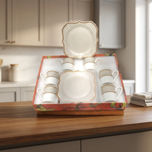 Ensemble de 8 tasses à café et soucoupes en céramique de luxe européenne personnalisées, plaquées or, gaufrées, pour le Nouvel An, coffret cadeau, 2026, écologique - Product Image 1