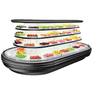 Supermarket round island multi deck open chiller for vegetable and fruit display refrigeration equipment
