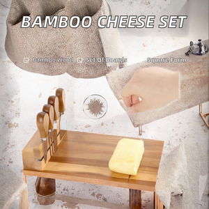 Plateau à fromage et planche à découper carrée en bambou, ensemble de plateau à fruits pour le petit-déjeuner avec emballage combiné - Product Image 2