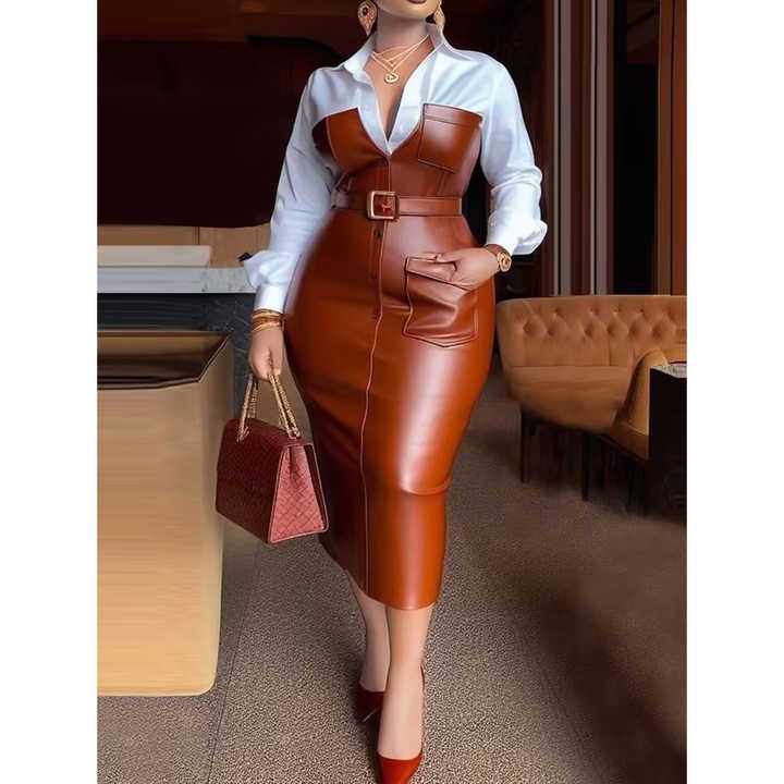 Autumn Winter Suede Belted Long Dress Shirt main image 1