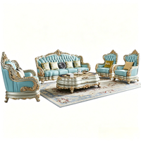 Canapé en cuir véritable de style européen, ensemble en forme de U de 124 pièces, couleur champagne, bois massif, détails sculptés double face, éponge