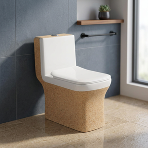 WC monobloc en céramique doré ivoire moderne à siphon, à poser au sol, avec double chasse, équipement sanitaire pour salle de bain - Product Image 4