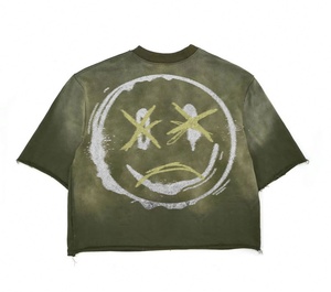 Vente en gros de t-shirt pour homme vintage recadrée, délavé à l'acide, coupe carrée, surdimensionné, poids lourd, 100% coton, impression numérique - Product Image 2