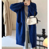 Damen V-Ausschnitt Langarm Maßgeschneiderter Zopfmuster-Pullover Mantel