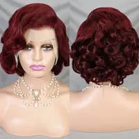 Perruques cheveux humains bouclés et rebondissants naturels Perruque courte coupe lutin Perruque frontale en dentelle transparente 13x4 pour femmes noires préplumées
