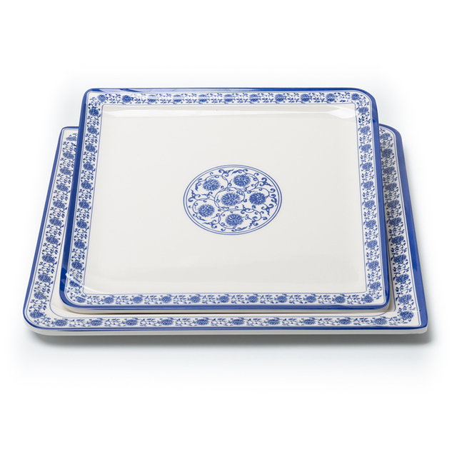 Elegant Chine Style Orchid Pattern Hotel Restaurant Melamine square Royal Blue Charger Plate
