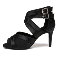 LUOQIAO L673 2026 Nouvelles Chaussures de Danse Latine Élégantes en Satin Noir pour Bachata Salsa Jazz Montantes à Talon Haut Semelle Souple 8,5 cm