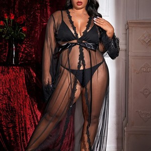 Peignoirs longs sexy en gros avec cordon de serrage, chemises de nuit respirantes unies pour la maison et les vêtements de nuit décontractés - Product Image 2