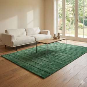 Tapis moderne en laine et coton, à poils longs, géométrique vert, à motif chevron, collection Ocean Art - Product Image 3