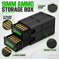 Boîte de rangement pour munitions de 9 mm, conception à 2 couches, 50 munitions par couche, boîte en plastique empilable avec tiroirs coulissants