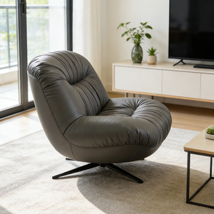 Fauteuil pivotant rembourré minimaliste nordique, fauteuil design, siège lounge rond en <span class=keywords><strong>cuir</strong></span> créatif, meubles d'appartement, club - Product Image 4