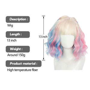 Parrucca Sintetica Corta Ondulata Blu Rosa per Cosplay Anime Serie TV Wednesday Little <span class=keywords><strong>Wolf</strong></span> Girl Enid Sinclair - Product Image 2