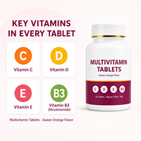 Complément multivitaminé quotidien pour adultes, 60 comprimés avec vitamine C, vitamine E et niacinamide, saveur orange