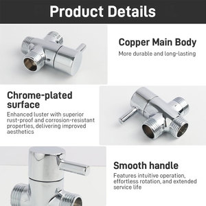 Conector en T <span class=keywords><strong>de</strong></span> latón M1/2*M1/2*M1/2, desviador <span class=keywords><strong>de</strong></span> ducha <span class=keywords><strong>de</strong></span> 3 vías, accesorio <span class=keywords><strong>de</strong></span> baño, válvula adaptadora en T para inodoro/bidé - Product Image 5