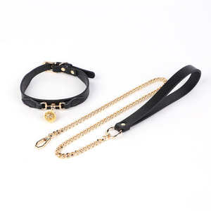 Fun Bell <b>Collar</b> Black Leather With Gold Chain And Bell For Adult <b>BDSM</b> Play - Product Image 5