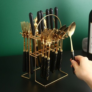 Bán Buôn 24-Mảnh Thanh Lịch Kim Loại Dao Kéo Bộ Quà Tặng Ánh Sáng Sang Trọng Phong Cách Dao Muỗng Nĩa Flatware Bộ - Product Image 3