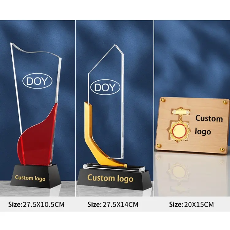 Business Gift Cup Award Lieferant Maßge schneiderte Holzglas medaillen Crystal Trophy mit Logo