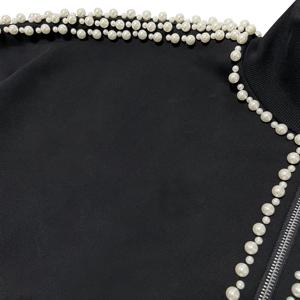 Sudadera con capucha negra de alta calidad para hombre, con cremallera, adornada con perlas y piedras, cuello alto, estilo urbano, informal y a la moda. - Product Image 3