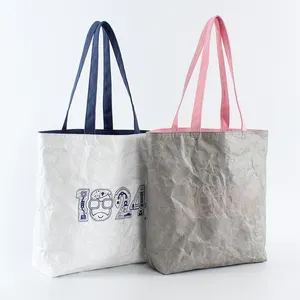 New Fashion Custom Logo Wear Resistant Vintage Double Sided Washable Kraft Dupont Paper Tyvek Tote Bag Waterproof