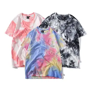 T-shirt pesante con stampa Tie-Dye lavata con acido per il tempo libero Unisex oversize in cotone con pantaloncini