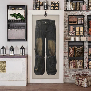 Vintage High Waist Denim Straight Hip Hop <b>Button</b> <b>Fly</b> Washed Distressed Light Summer Autumn High Quality Men's <b>Jeans</b> - Product Image 3